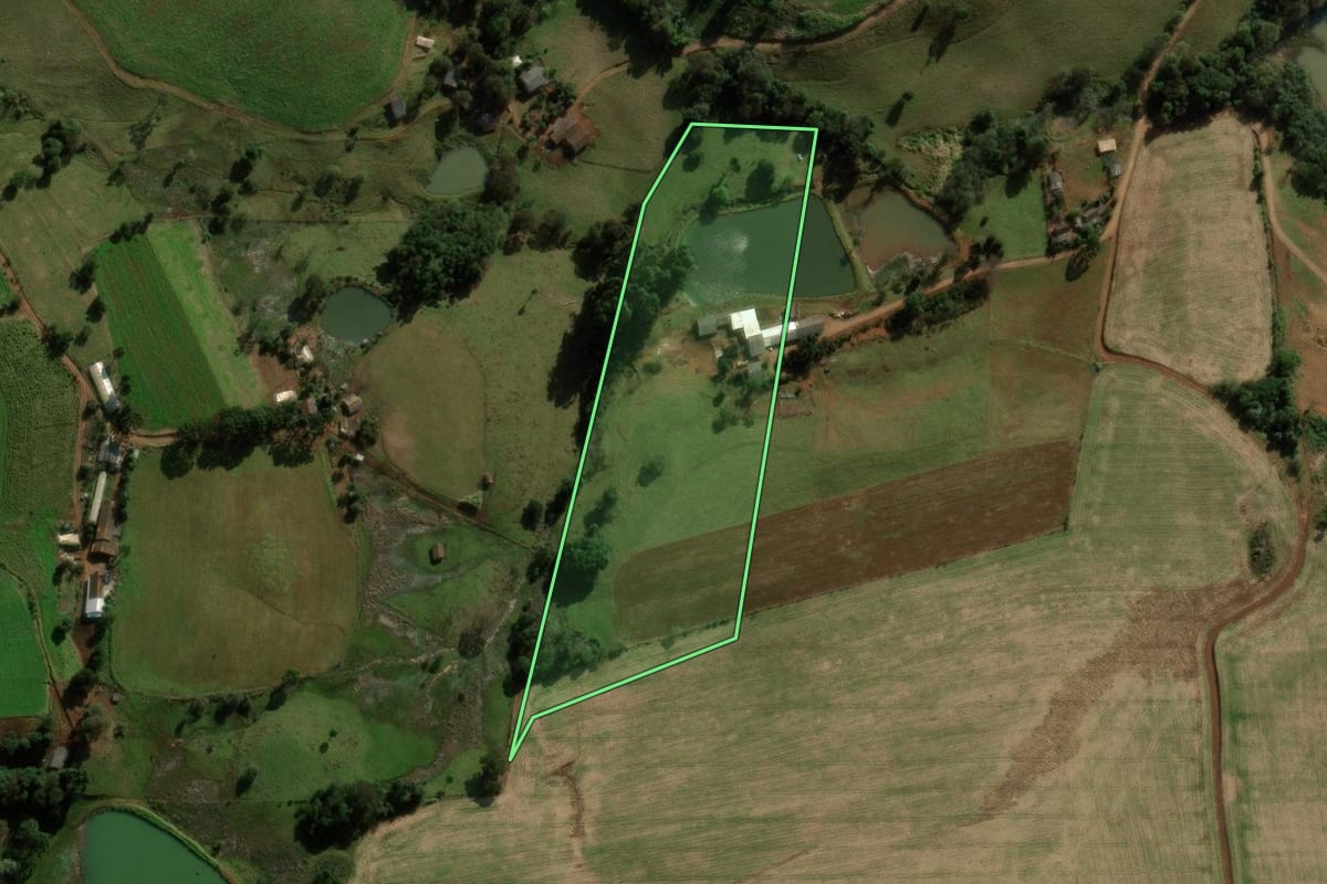 Imagem de satélite do imóvel rural em São Domingos (SC), com o contorno declarado no CAR desenhado por cima.