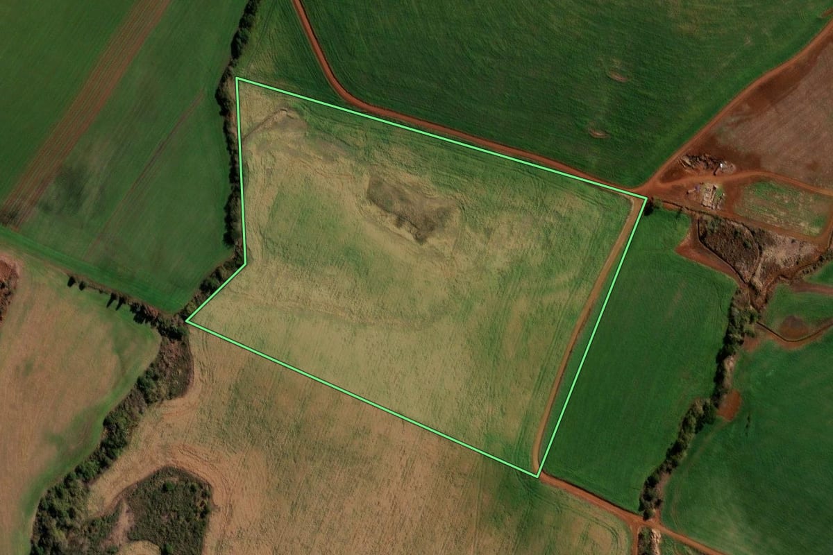 Imagem de satélite do imóvel rural em São Domingos (SC), com o contorno declarado no CAR desenhado por cima.