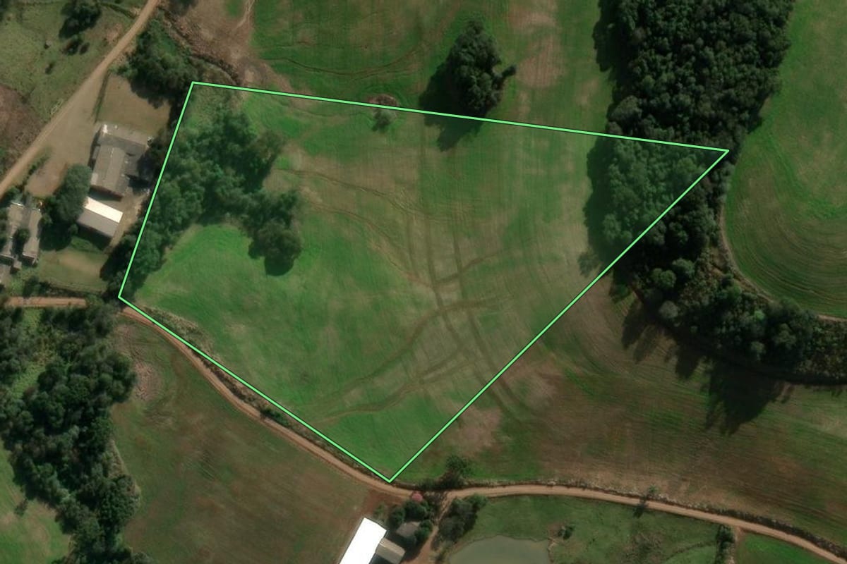 Imagem de satélite do imóvel rural em São Domingos (SC), com o contorno declarado no CAR desenhado por cima.