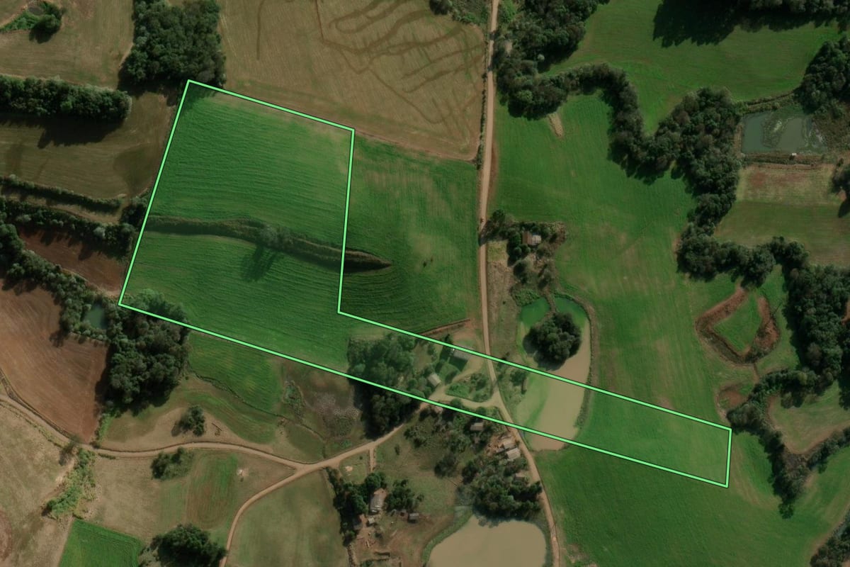 Imagem de satélite do imóvel rural em São Domingos (SC), com o contorno declarado no CAR desenhado por cima.