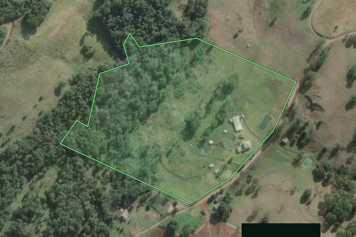Imagem de satélite do imóvel rural em São Domingos (SC), com o contorno declarado no CAR desenhado por cima.