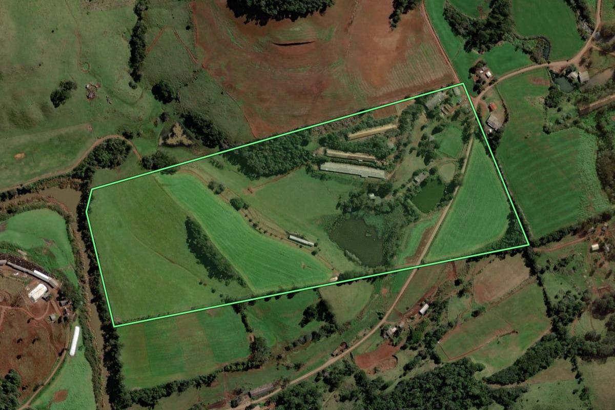 Imagem de satélite do imóvel rural em São Domingos (SC), com o contorno declarado no CAR desenhado por cima.