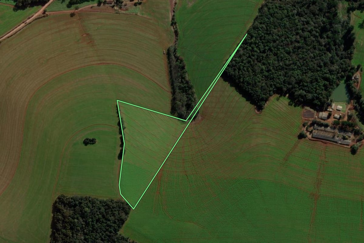 Imagem de satélite do imóvel rural em São Domingos (SC), com o contorno declarado no CAR desenhado por cima.