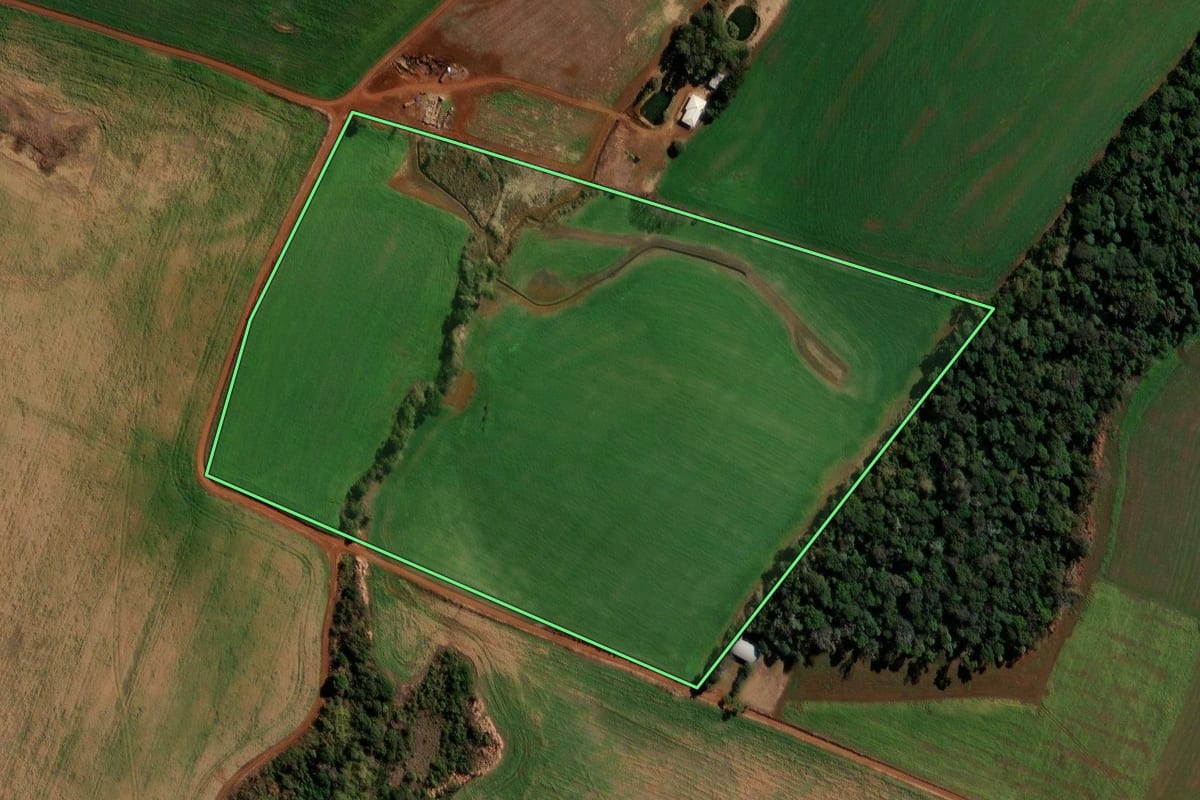 Imagem de satélite do imóvel rural em São Domingos (SC), com o contorno declarado no CAR desenhado por cima.