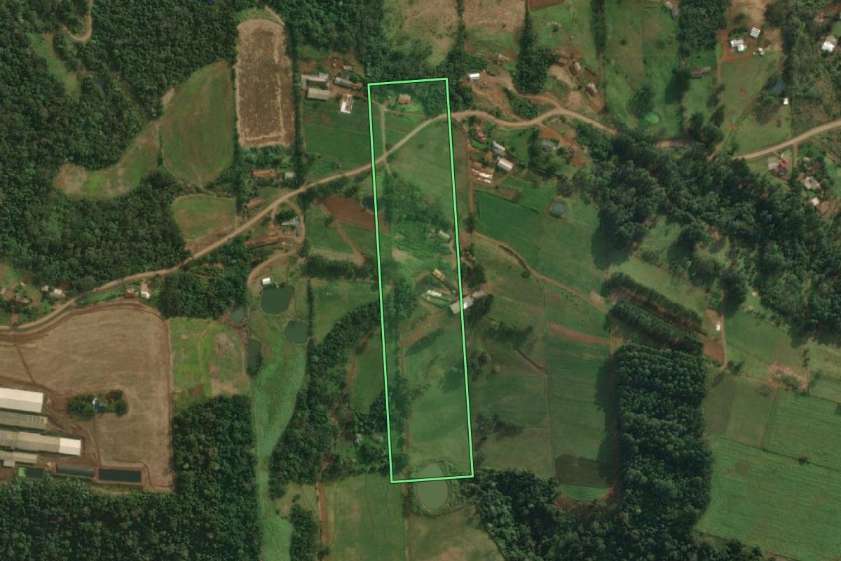 Imagem de satélite do imóvel rural em São João do Oeste (SC), com o contorno declarado no CAR desenhado por cima.