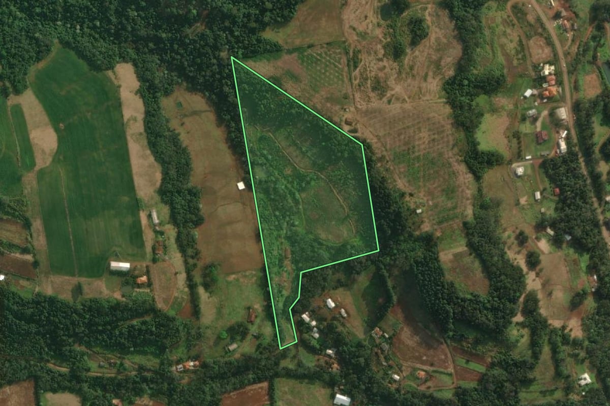 Imagem de satélite do imóvel rural em São João do Oeste (SC), com o contorno declarado no CAR desenhado por cima.