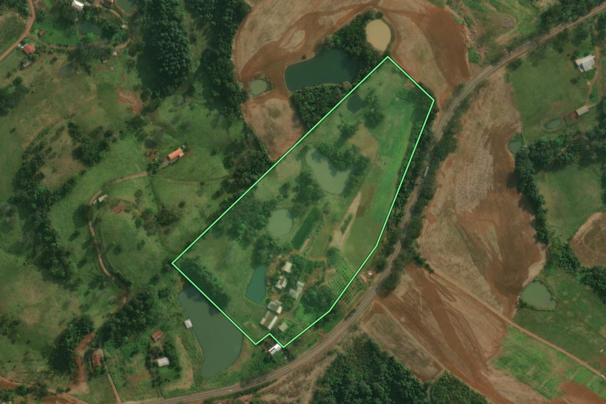 Imagem de satélite do imóvel rural em São João do Oeste (SC), com o contorno declarado no CAR desenhado por cima.