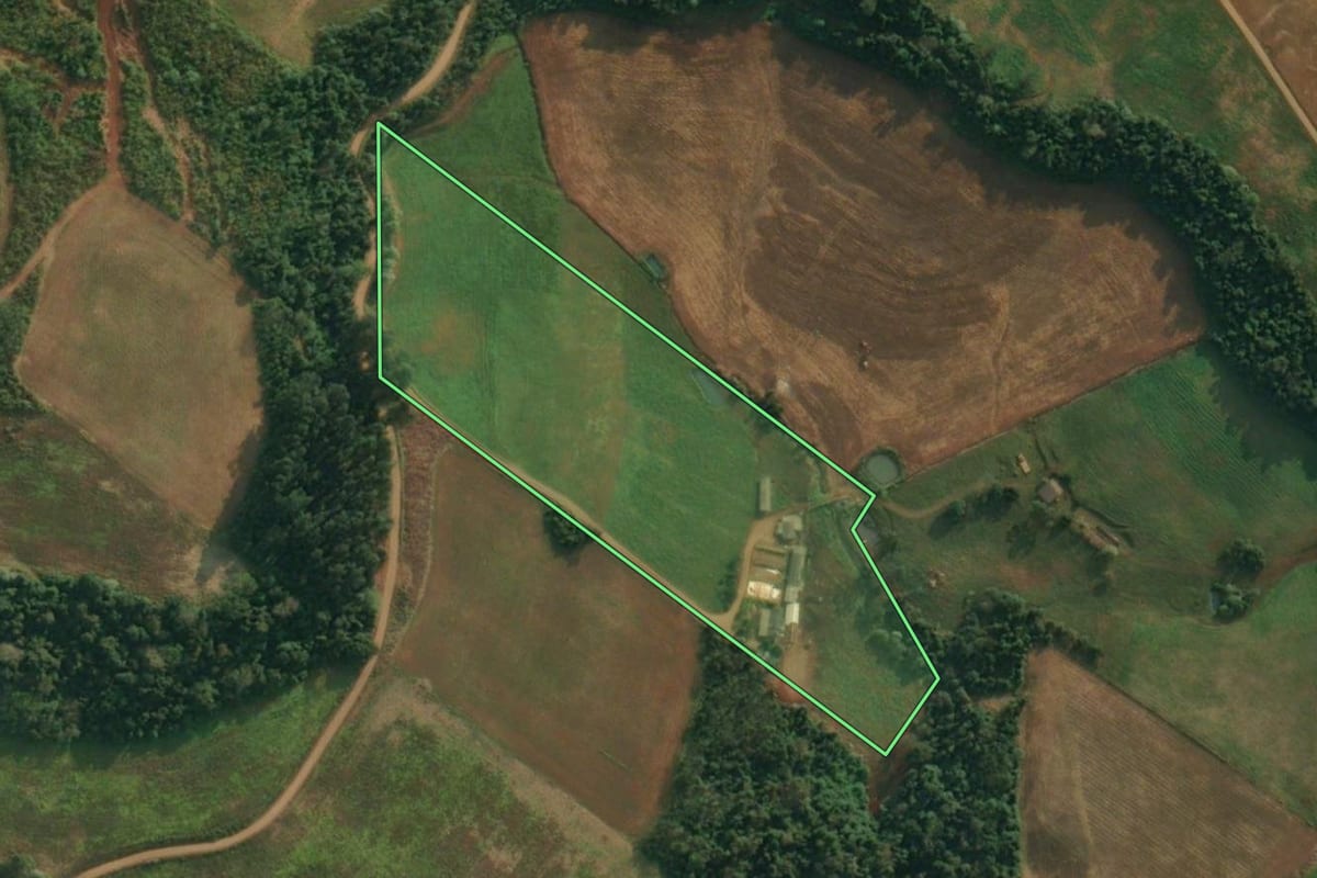 Imagem de satélite do imóvel rural em São João do Oeste (SC), com o contorno declarado no CAR desenhado por cima.