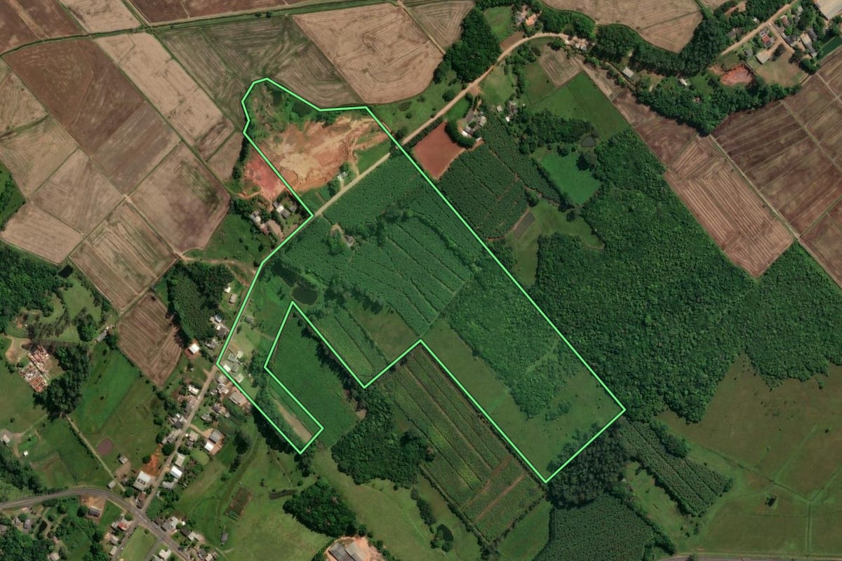 Imagem de satélite do imóvel rural em São João do Sul (SC), com o contorno declarado no CAR desenhado por cima.