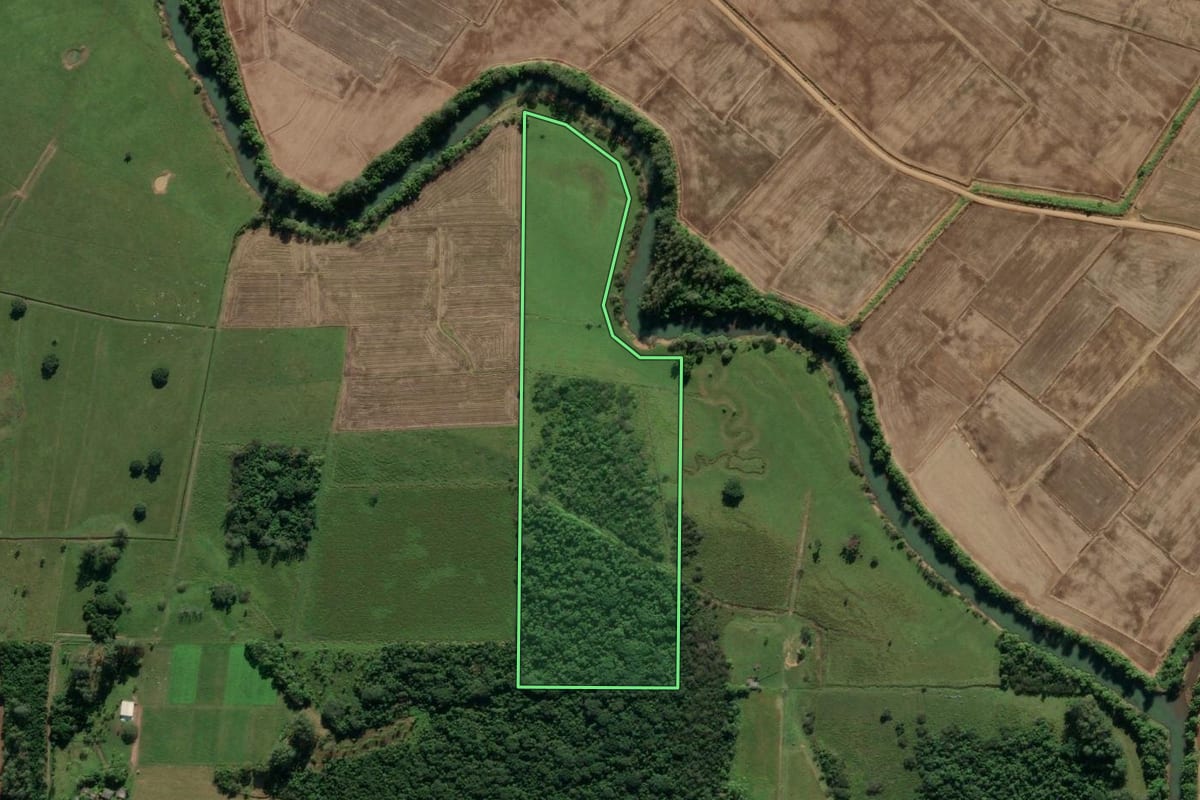 Imagem de satélite do imóvel rural em São João do Sul (SC), com o contorno declarado no CAR desenhado por cima.