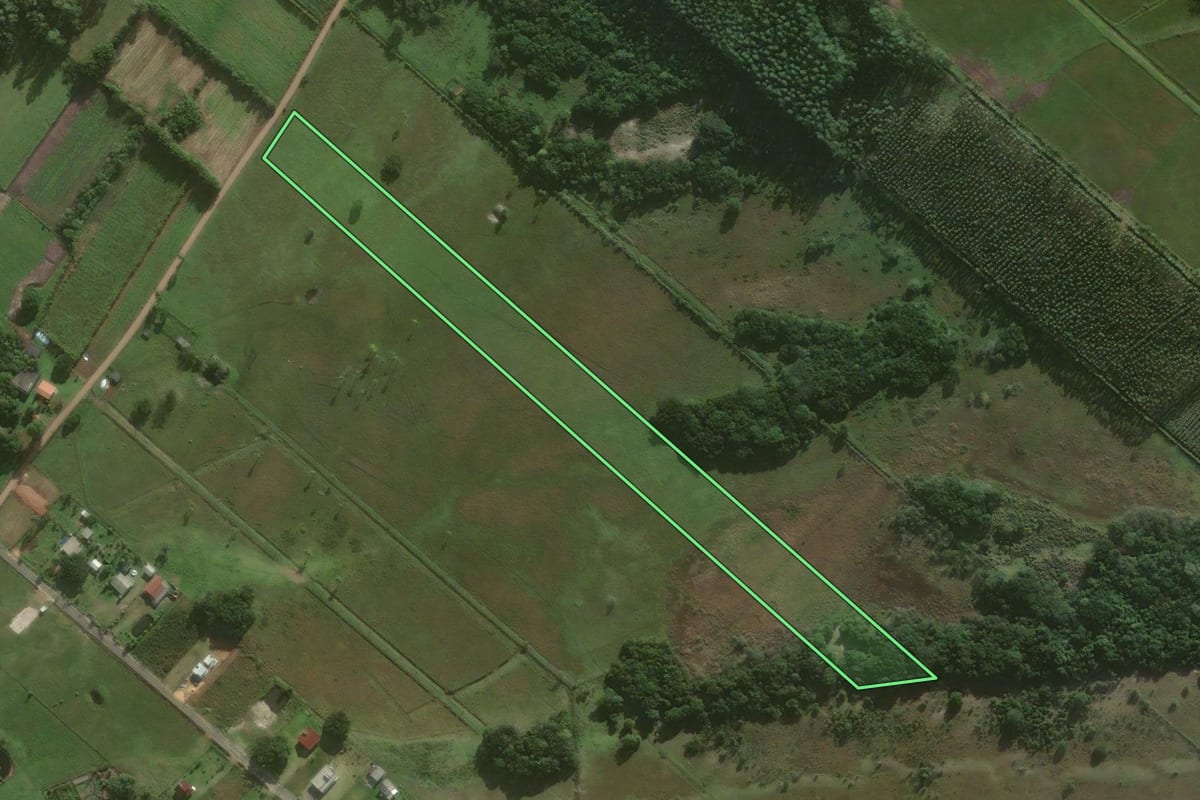 Imagem de satélite do imóvel rural em São João do Sul (SC), com o contorno declarado no CAR desenhado por cima.
