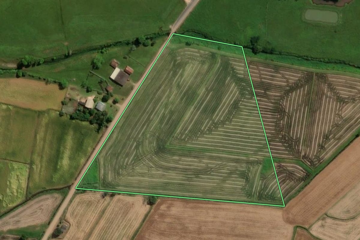 Imagem de satélite do imóvel rural em São João do Sul (SC), com o contorno declarado no CAR desenhado por cima.