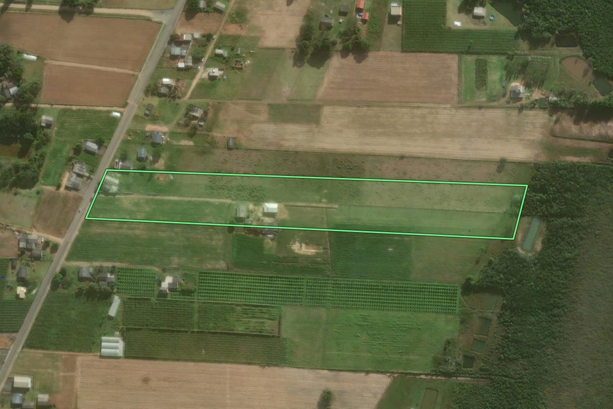 Imagem de satélite do imóvel rural em São João do Sul (SC), com o contorno declarado no CAR desenhado por cima.