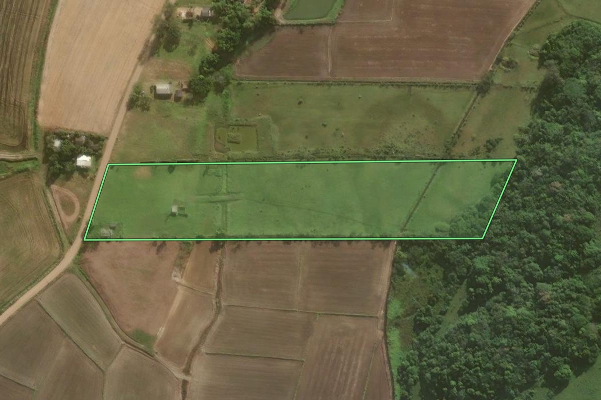 Imagem de satélite do imóvel rural em São João do Sul (SC), com o contorno declarado no CAR desenhado por cima.