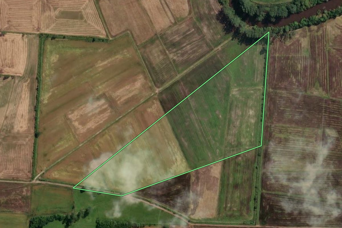 Imagem de satélite do imóvel rural em São João do Sul (SC), com o contorno declarado no CAR desenhado por cima.