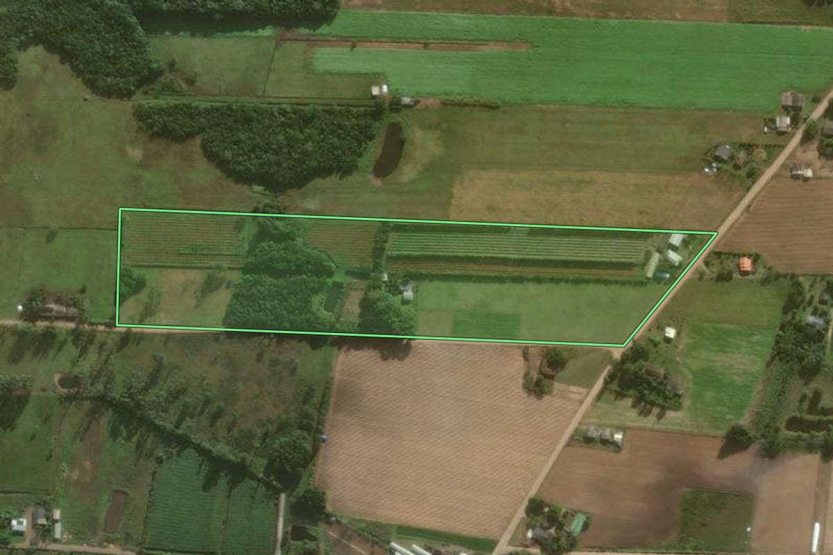 Imagem de satélite do imóvel rural em São João do Sul (SC), com o contorno declarado no CAR desenhado por cima.