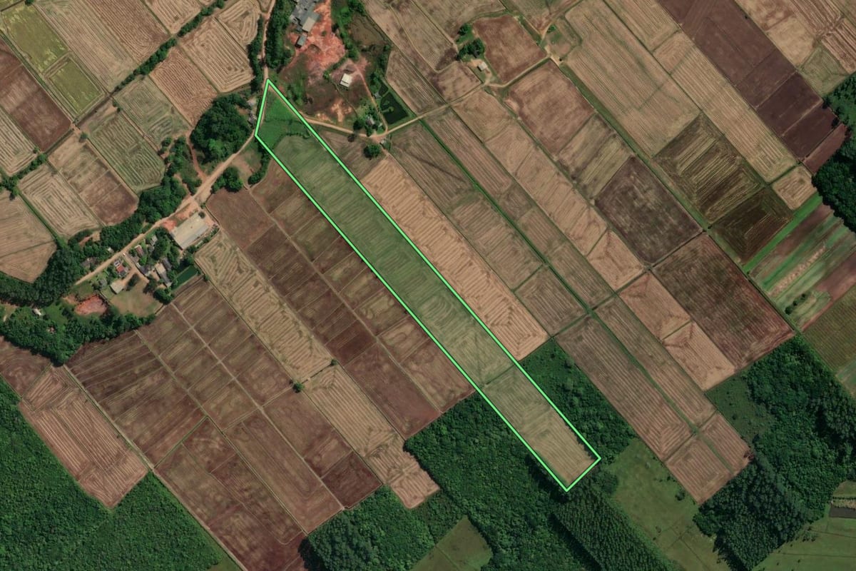 Imagem de satélite do imóvel rural em São João do Sul (SC), com o contorno declarado no CAR desenhado por cima.