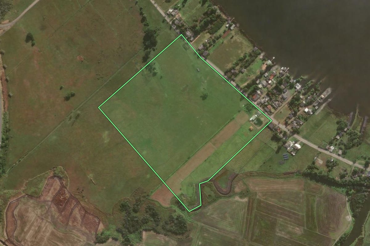 Imagem de satélite do imóvel rural em São João do Sul (SC), com o contorno declarado no CAR desenhado por cima.