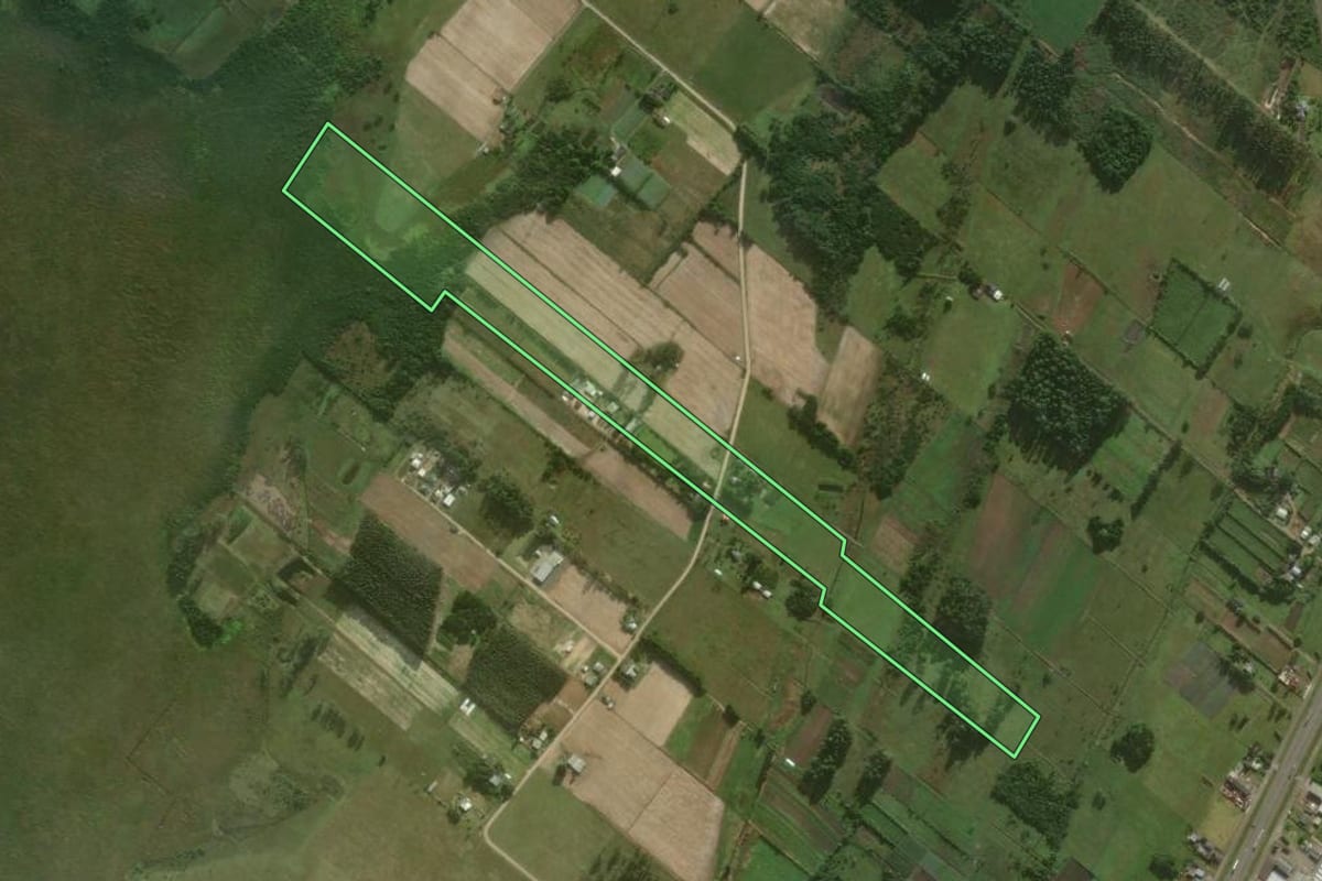 Imagem de satélite do imóvel rural em São João do Sul (SC), com o contorno declarado no CAR desenhado por cima.