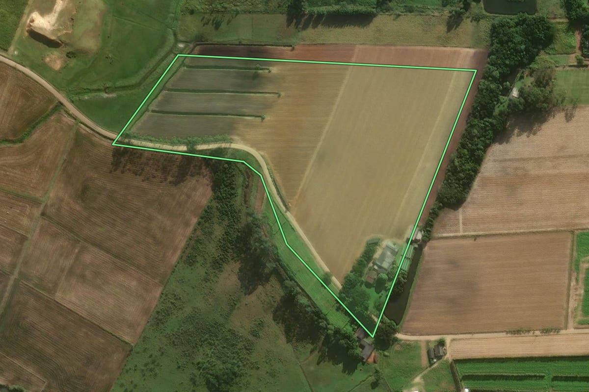 Imagem de satélite do imóvel rural em São João do Sul (SC), com o contorno declarado no CAR desenhado por cima.