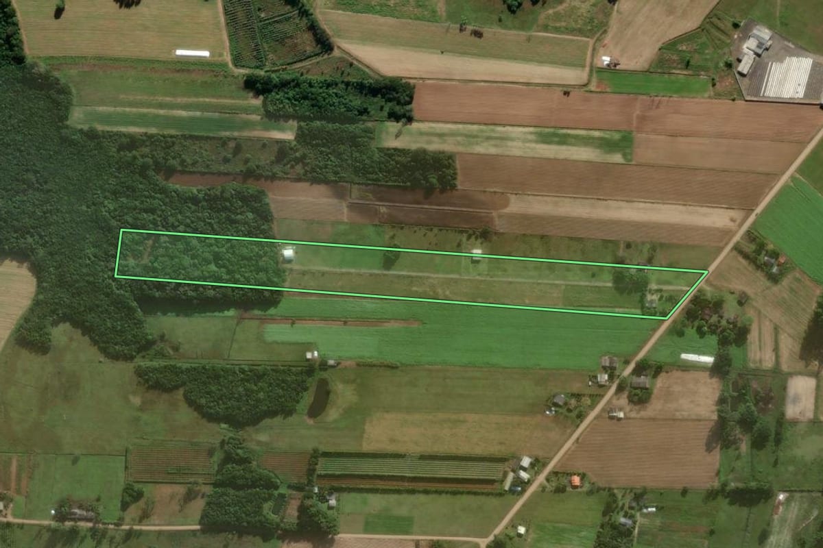 Imagem de satélite do imóvel rural em São João do Sul (SC), com o contorno declarado no CAR desenhado por cima.
