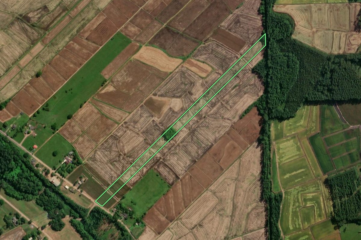 Imagem de satélite do imóvel rural em São João do Sul (SC), com o contorno declarado no CAR desenhado por cima.