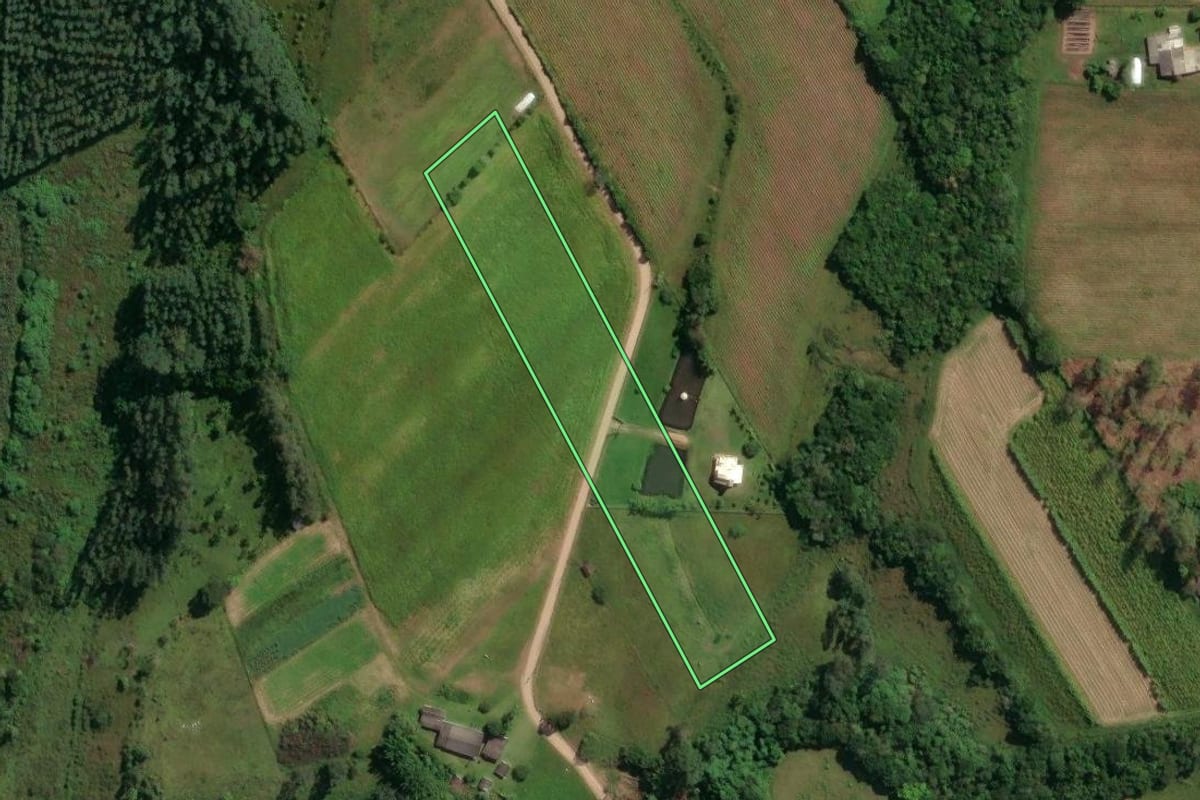 Imagem de satélite do imóvel rural em São João do Sul (SC), com o contorno declarado no CAR desenhado por cima.