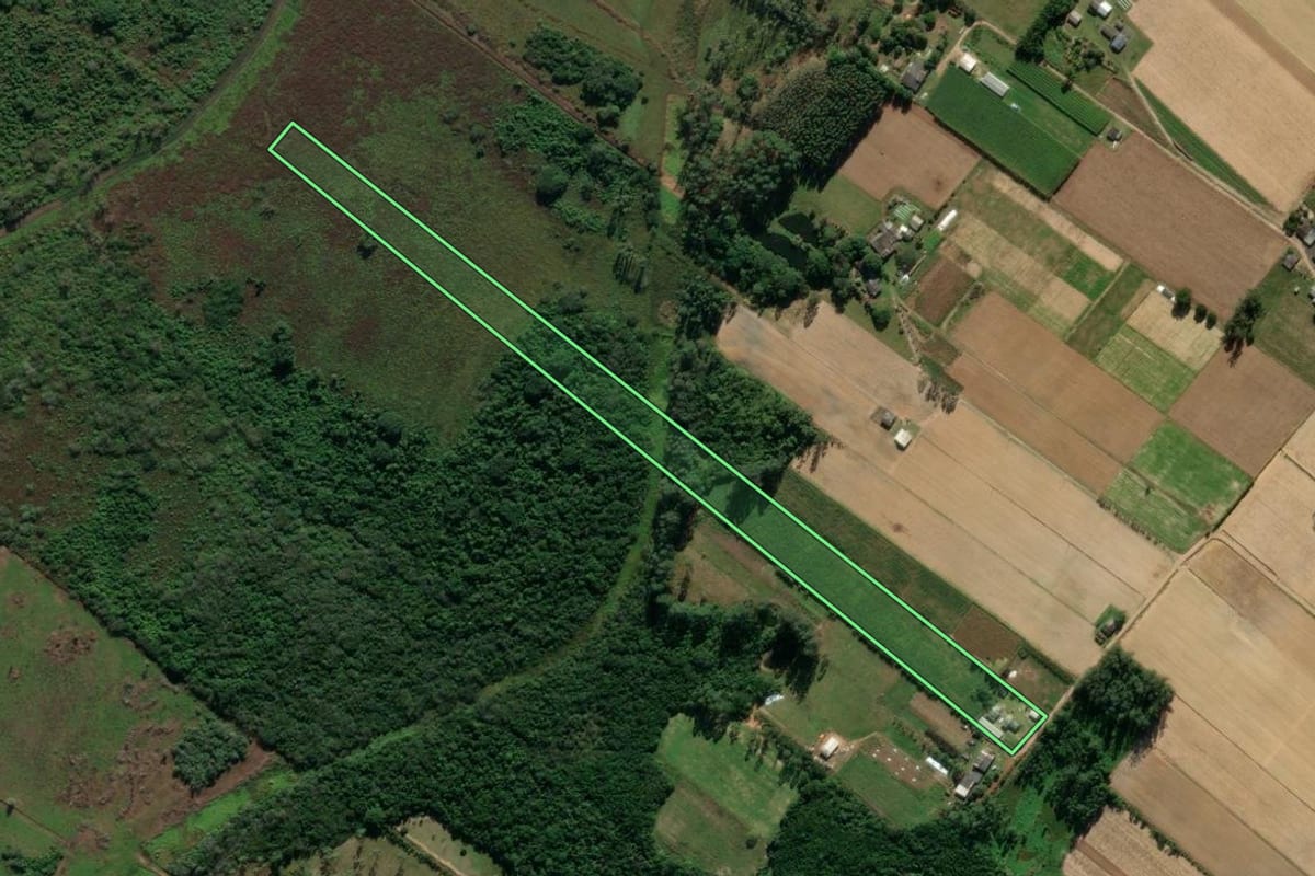 Imagem de satélite do imóvel rural em São João do Sul (SC), com o contorno declarado no CAR desenhado por cima.