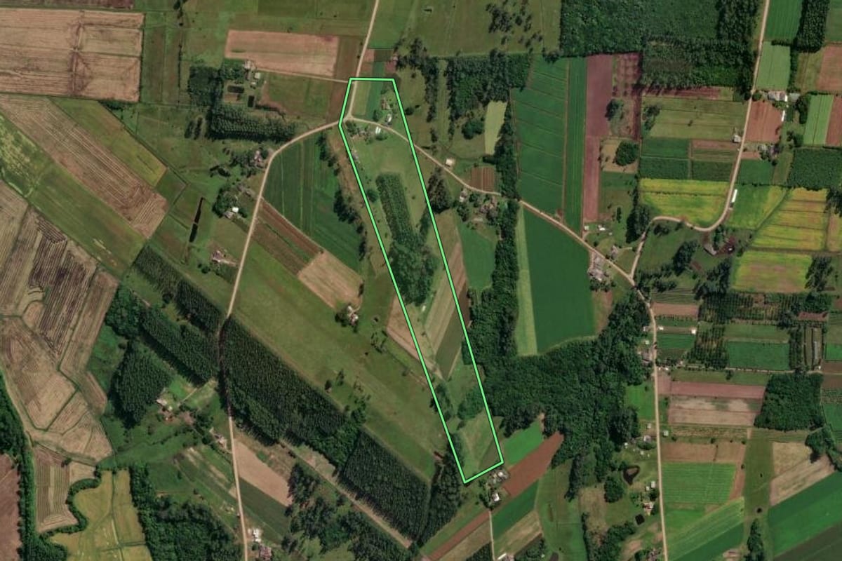 Imagem de satélite do imóvel rural em São João do Sul (SC), com o contorno declarado no CAR desenhado por cima.