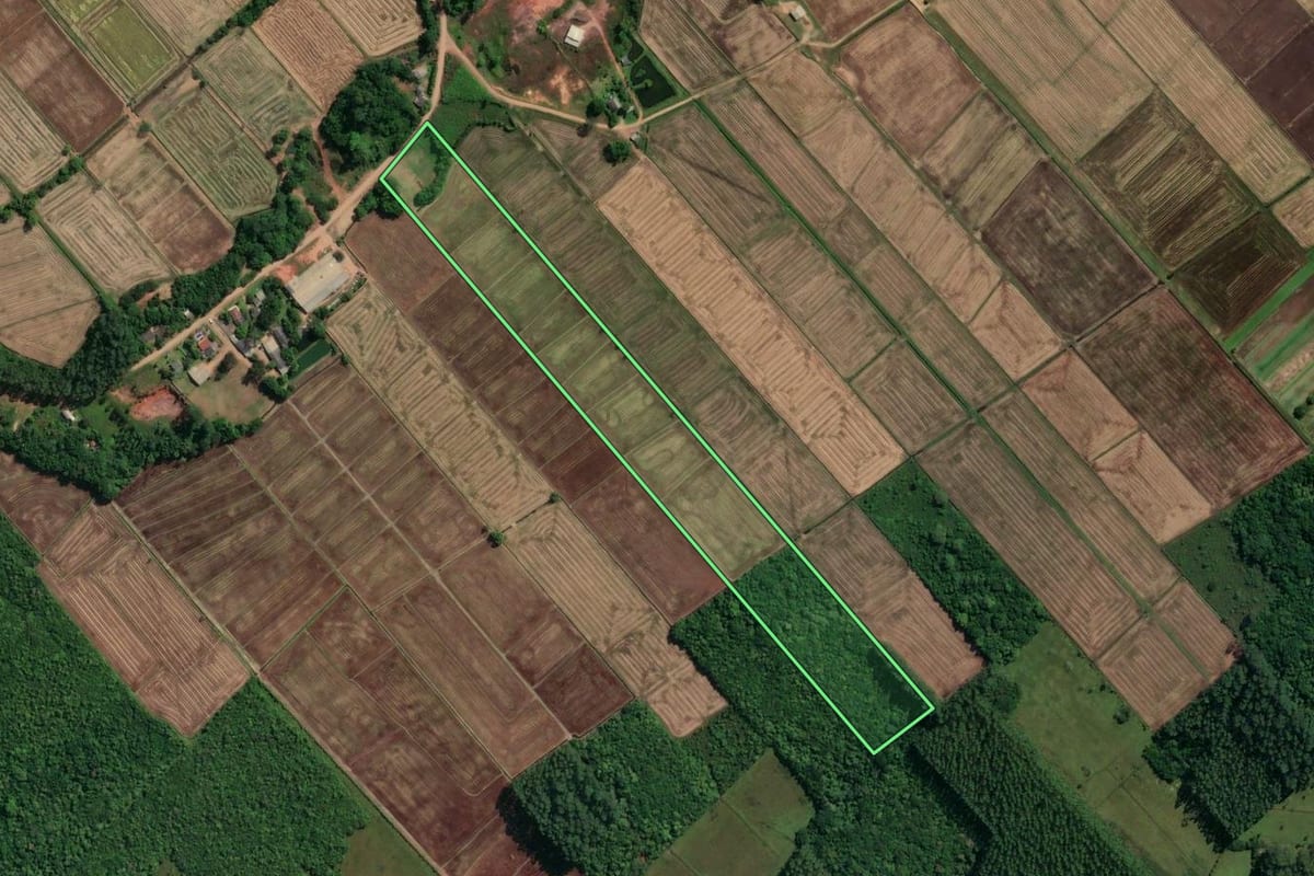 Imagem de satélite do imóvel rural em São João do Sul (SC), com o contorno declarado no CAR desenhado por cima.