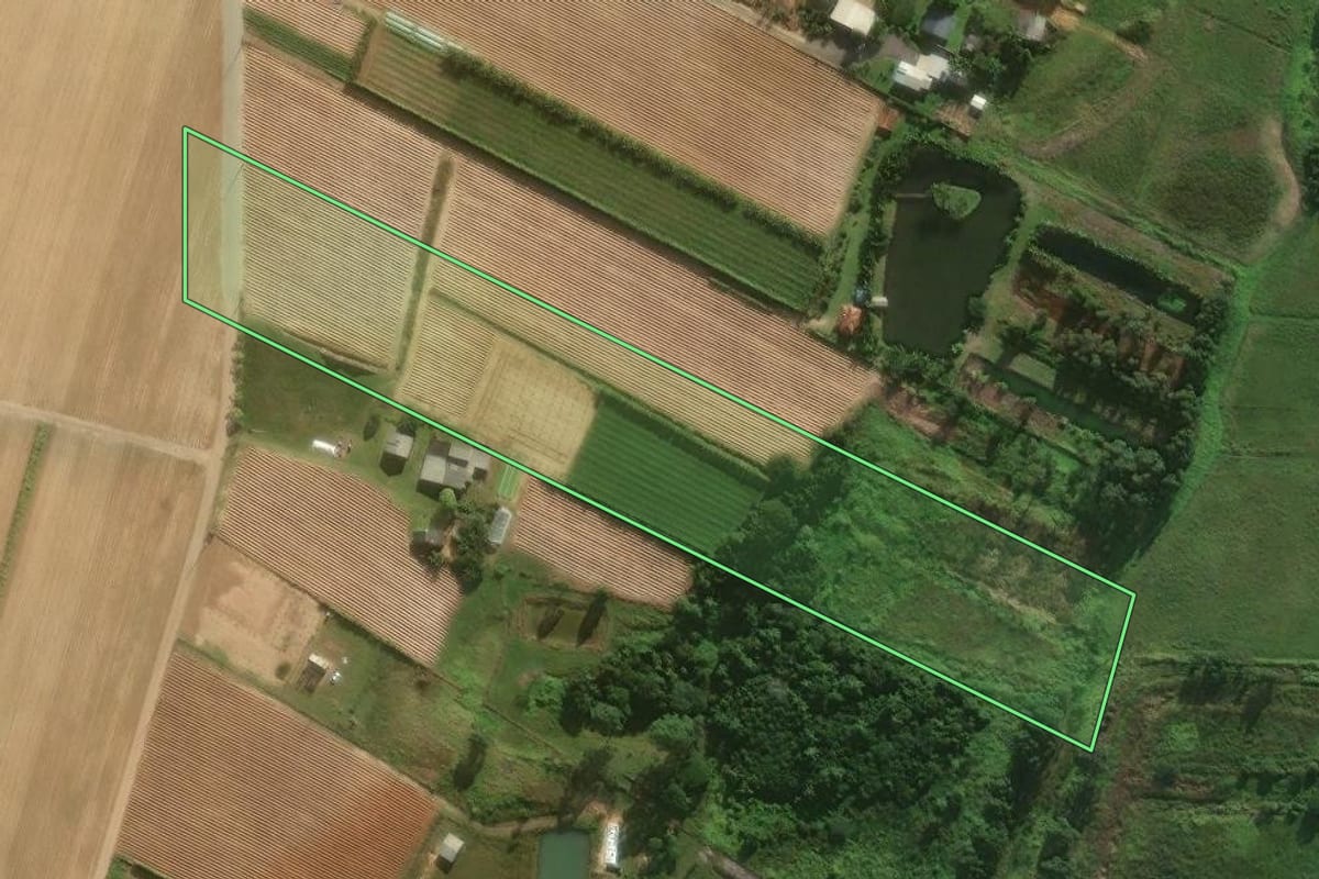 Imagem de satélite do imóvel rural em São João do Sul (SC), com o contorno declarado no CAR desenhado por cima.