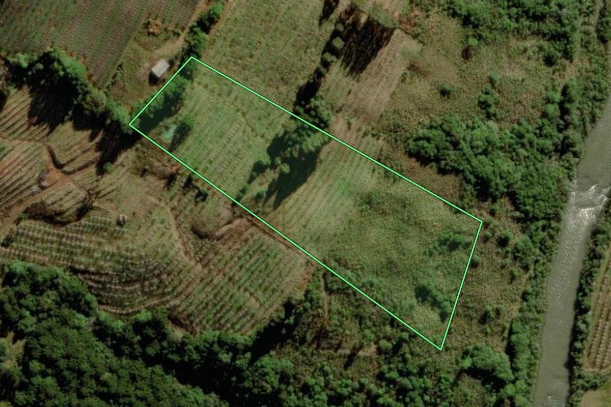 Imagem de satélite do imóvel rural em São Joaquim (SC), com o contorno declarado no CAR desenhado por cima.