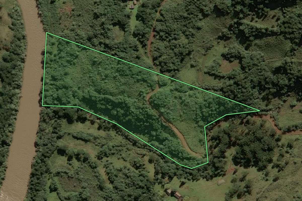 Imagem de satélite do imóvel rural em São Joaquim (SC), com o contorno declarado no CAR desenhado por cima.