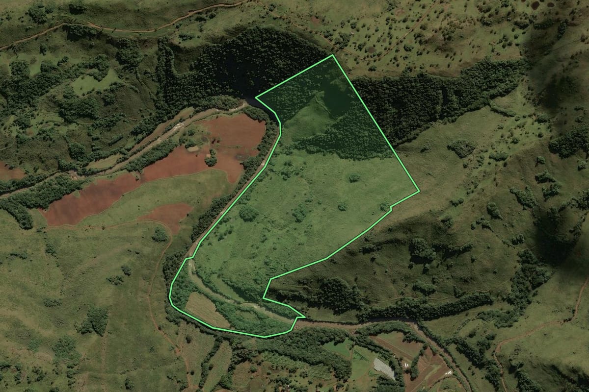 Imagem de satélite do imóvel rural em São Joaquim (SC), com o contorno declarado no CAR desenhado por cima.