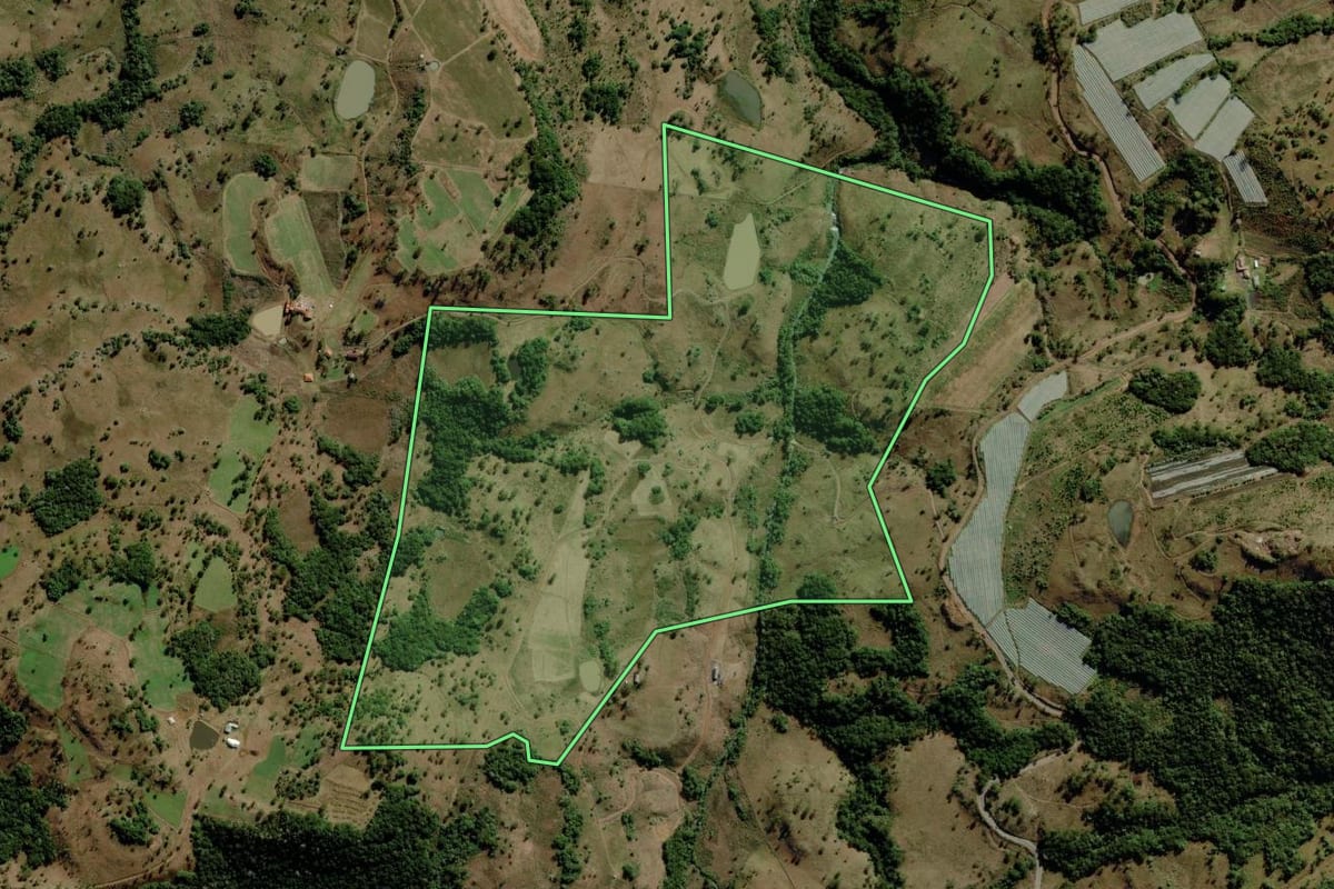 Imagem de satélite do imóvel rural em São Joaquim (SC), com o contorno declarado no CAR desenhado por cima.
