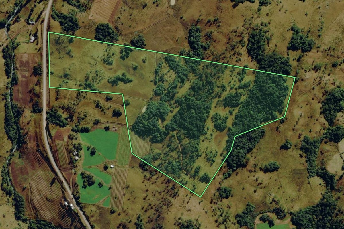 Imagem de satélite do imóvel rural em São Joaquim (SC), com o contorno declarado no CAR desenhado por cima.