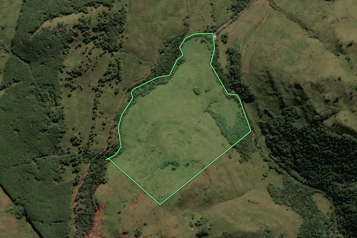 Imagem de satélite do imóvel rural em São Joaquim (SC), com o contorno declarado no CAR desenhado por cima.
