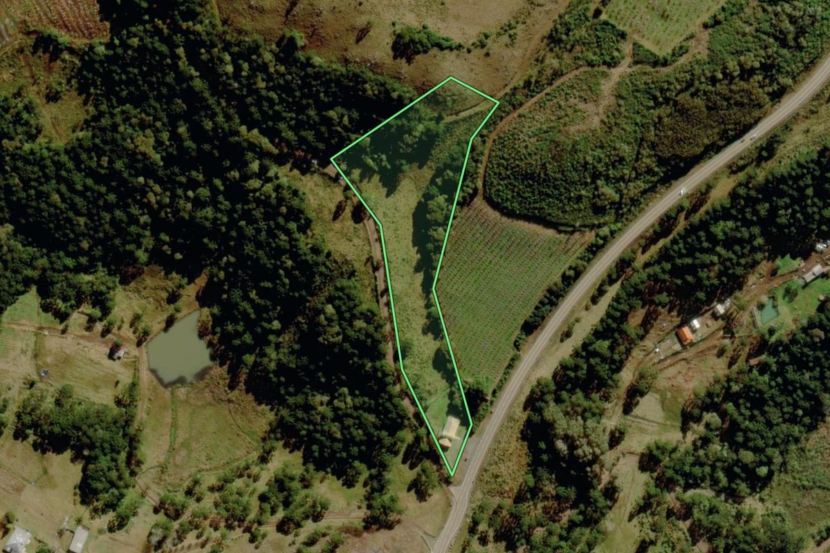 Imagem de satélite do imóvel rural em São Joaquim (SC), com o contorno declarado no CAR desenhado por cima.