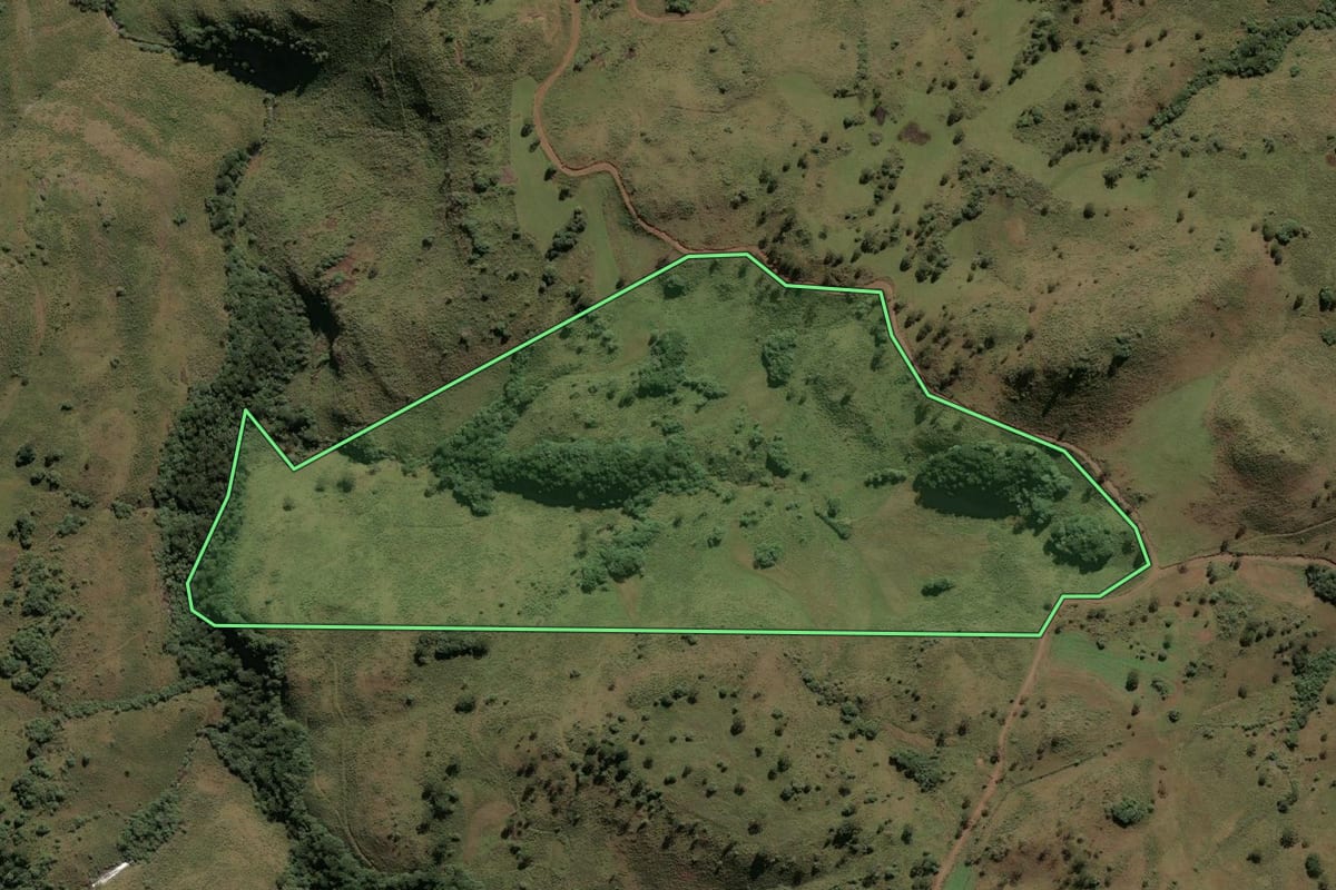 Imagem de satélite do imóvel rural em São Joaquim (SC), com o contorno declarado no CAR desenhado por cima.
