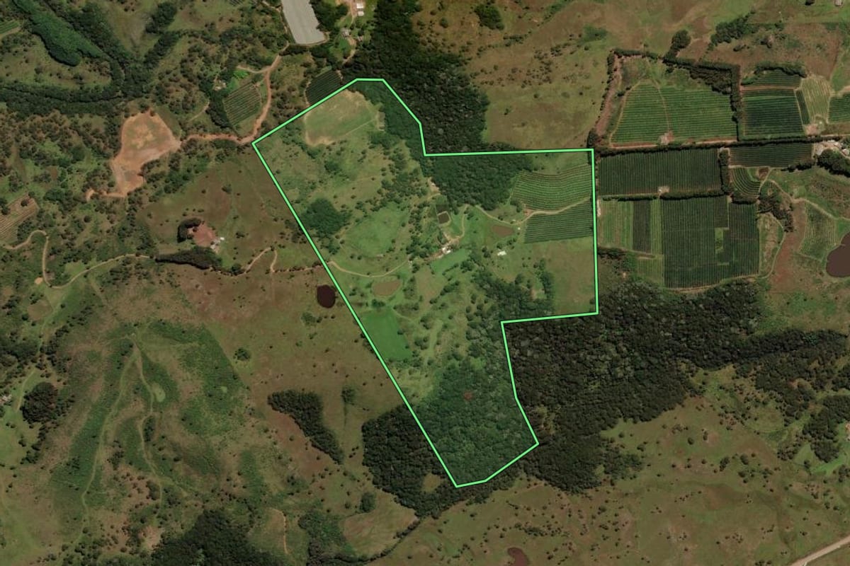 Imagem de satélite do imóvel rural em São Joaquim (SC), com o contorno declarado no CAR desenhado por cima.