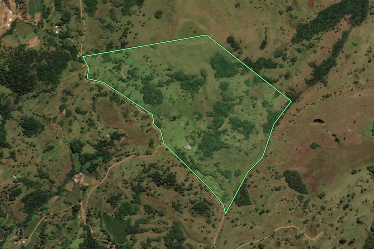 Imagem de satélite do imóvel rural em São Joaquim (SC), com o contorno declarado no CAR desenhado por cima.