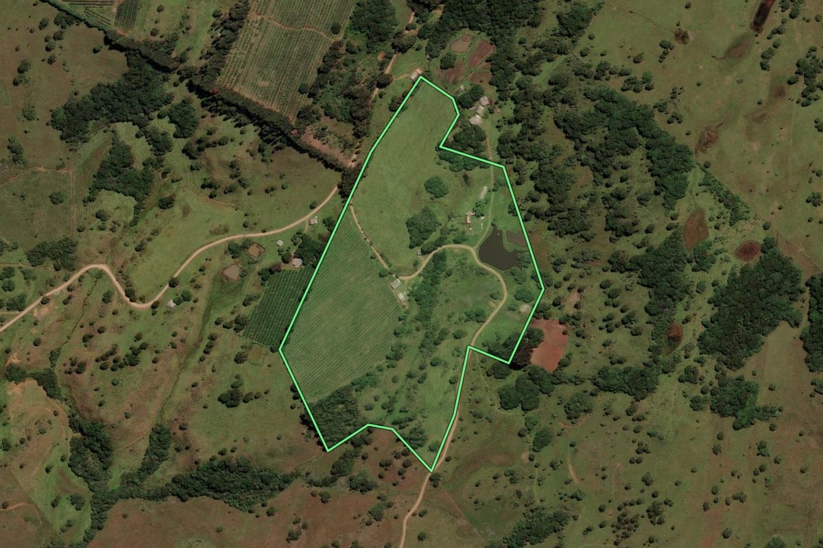 Imagem de satélite do imóvel rural em São Joaquim (SC), com o contorno declarado no CAR desenhado por cima.