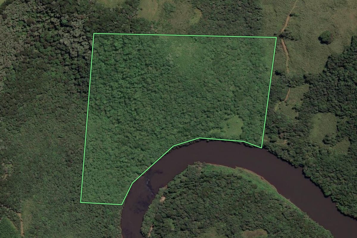 Imagem de satélite do imóvel rural em São Joaquim (SC), com o contorno declarado no CAR desenhado por cima.