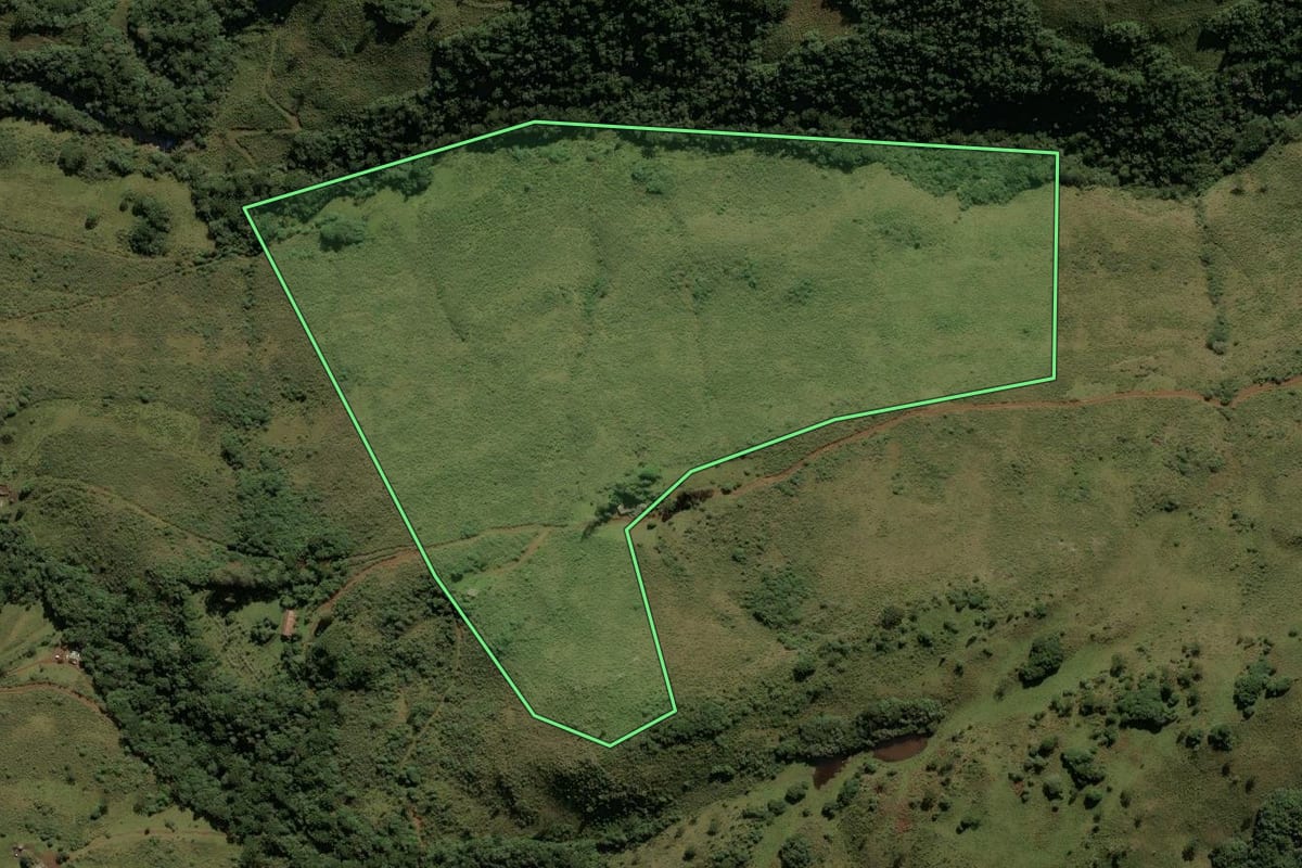 Imagem de satélite do imóvel rural em São Joaquim (SC), com o contorno declarado no CAR desenhado por cima.