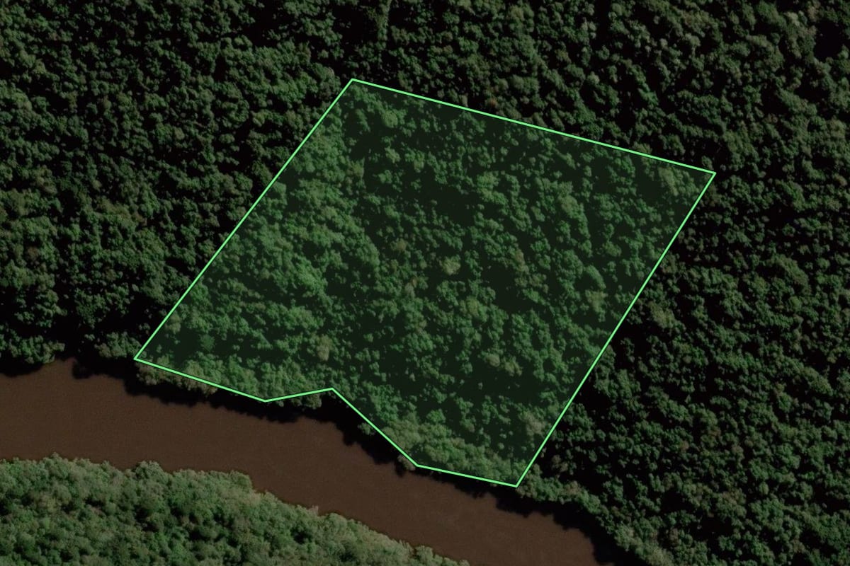 Imagem de satélite do imóvel rural em São Joaquim (SC), com o contorno declarado no CAR desenhado por cima.