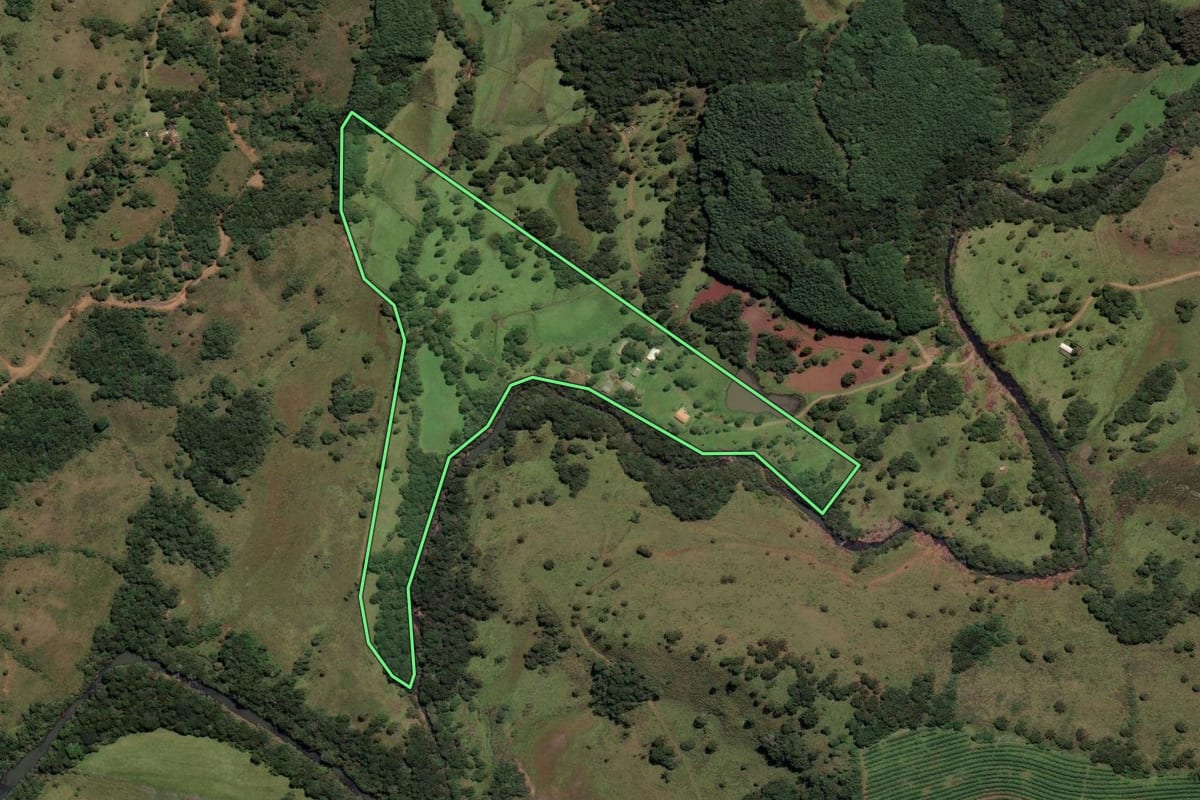 Imagem de satélite do imóvel rural em São Joaquim (SC), com o contorno declarado no CAR desenhado por cima.