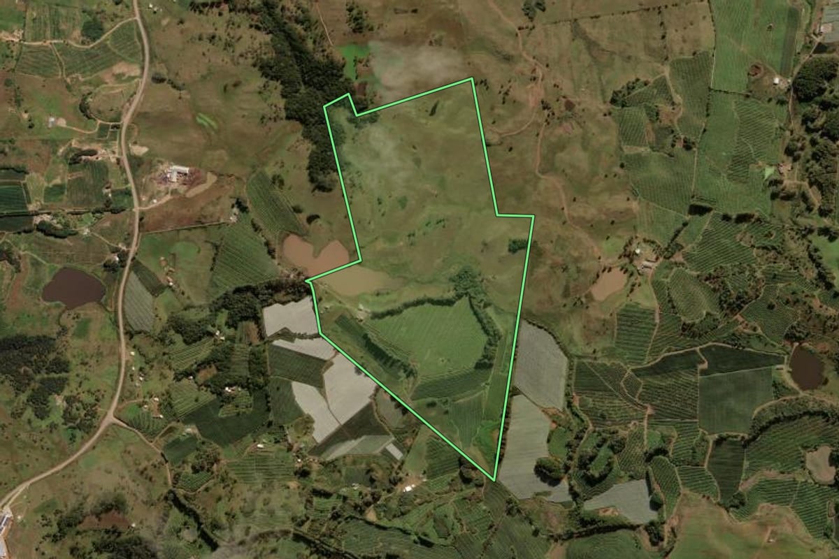 Imagem de satélite do imóvel rural em São Joaquim (SC), com o contorno declarado no CAR desenhado por cima.