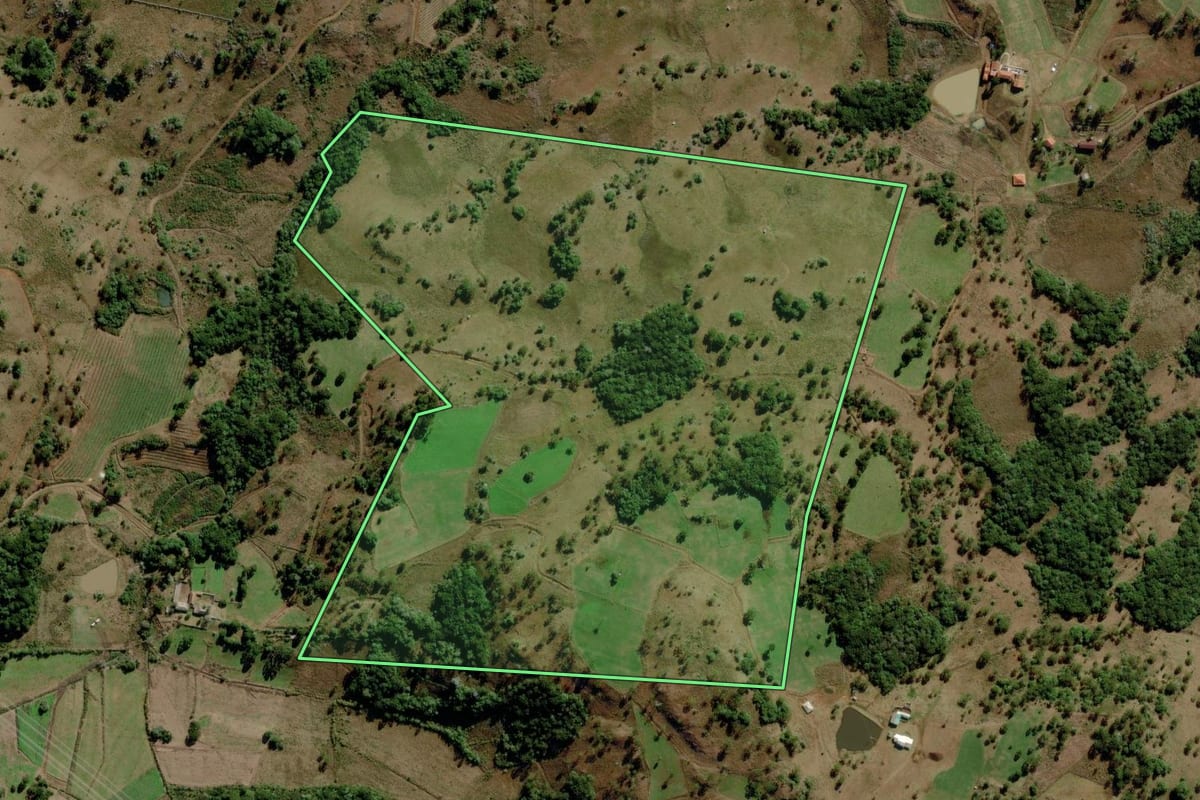 Imagem de satélite do imóvel rural em São Joaquim (SC), com o contorno declarado no CAR desenhado por cima.