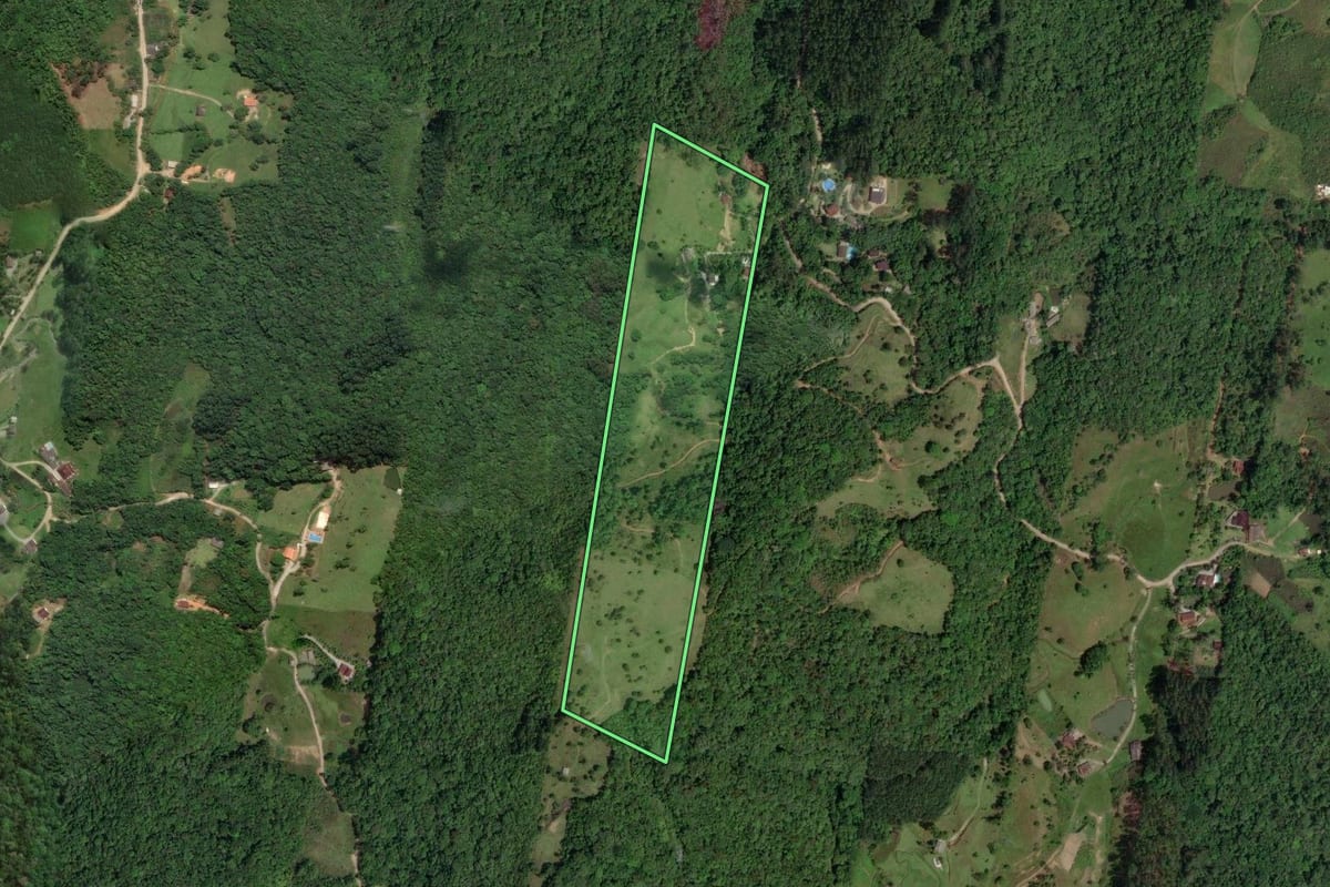 Imagem de satélite do imóvel rural em São José (SC), com o contorno declarado no CAR desenhado por cima.