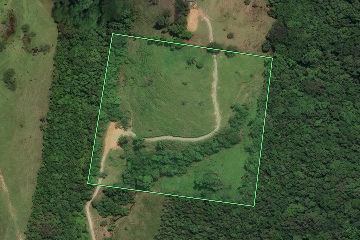 Imagem de satélite do imóvel rural em São José (SC), com o contorno declarado no CAR desenhado por cima.